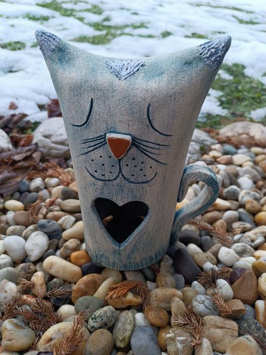 Keramická kočka na čajovou svíčku.